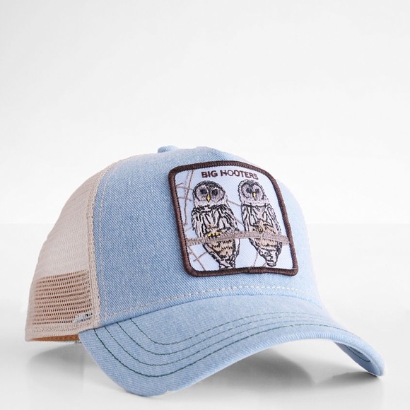Goorin Bros. Snapback Jean Jacket Trucker Hat Blue Big Hooters Owl Bird